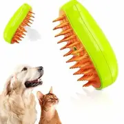 3-in-1 Spray Cat Grooming Brush with Steam, Massage, and Self-Cleaning Features Remove Tangled & Loose Hair-Green