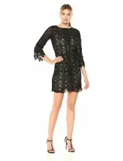 Aidan Mattox Black High Neck Beaded Lace Cocktail Dress Size 0 8 10 NWT
