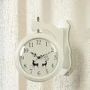 Waterproof Outdoor Clock Garden Clocks, 11 Inch Double Sided Solid Wood Outdoor Wall Clock Battery Operated Silent Outdoor Clocks 360° Rotatable Outside Clocks C