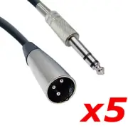 5 Pack - 6ft XLR 3-Pin Male to 1/4" Stereo TRS Shielded Microphone Mic Cable