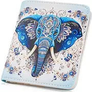 [APHISON] Women's Wallet RFID Blocking Leather Zipper Wallet Purses Slim Compact Bi-fold Wallet for Woman Coin Pocket Small Ladies Purse with ID Window, B11-blue Elephant, Casual