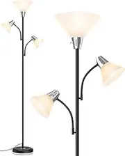 [LEPOWER] Floor Lamp, Living Room Floor Lamp LED, 9 W LED Floor Lamp with 5 W Adjustable Reading Light, Modern Bright Floor Lamp with 3 Interchangeable 3000 K Energy-Saving Bulbs, Black Uplighter