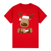 100% Cotton Christmas Unisex T-shirt Adult Tee Mens Top Santa Xmas Party Custume - Rudy the Reindeer (Red)