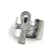 New Silver Tone Ankh Cuff Bracelet