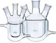 Three-Necks Jacket Reaction Bottle Thick Wall Borosilicate Glass Flask Jacketed Plant Reactors Laboratory Reactor(50ml 24x14x14)