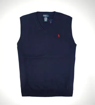 美國百分百【全新真品】Ralph Lauren RL polo 男款 針織 背心 百搭 棉質 上衣 深藍色 S號 免運