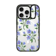 iPhone 16 Pro Impact Ring Stand Case MagSafe Compatible Blue Flowers