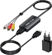 HDMI to RCA Adapter with HDMI Cable, Converter HDMI to Chinch, HDMI to AV Video Audio Adapter Composite to PAL/NTSC for PS1, PS2, PS3, Ninten 64, STB, VHS, BlueRay DVD Player