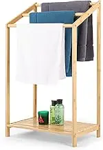 SIMEFUL Bamboo Towel Rack Stand, Hand Towels Stand Holder, Freestanding Blanket Rack with Bottom Storage Shelf for Bathroom, Bedroom, Laundry Room