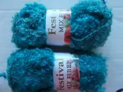 Festival Mix Fiber boucle yarn, turquoise/teal, lot of 2