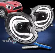 Fit 2007-2013 Mini Cooper LED Tube Projector Black Headlight Lamp w/Blue DRL Kit (for: Mini)
