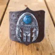 Western Leather Cuff Bracelet Tribal Hand Tooled Southwestern Design