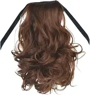 Hairpiece Hair Scrunchie 16 Inch Short Ponytail Hair Extension for Wrapping, Ponytail, for Cliping, Curly, Wavy, Synthetic Hairpiece for Women, Hairpiece Hair Extension (Medium Brown