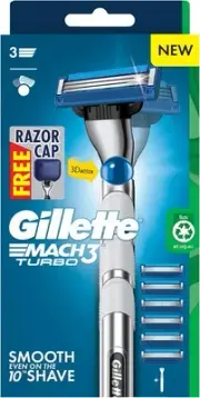 Gillette Mach 3 Turbo Razor Handle 3D Motion + Razor Cap 6 Blades