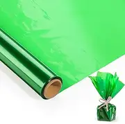 100FT Green Cellophane Wrap Roll (17 in. Wide x 100ft. Long x 2.3 Mil Thick) - Green Transparent Cellophane Roll for Gift Basket Wrap - Plastic Wrap for Decorations, Treats, Christmas Tree Wrapping.