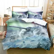 v69 Bed Sheets Printed World of Tanks Bedding Set Pillowcase Game Duvet Cover Double Twin Full Queen King Adult Kids Bedclothes Quilt Cover 3-Piece Be