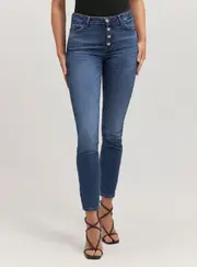 GUESS High-Rise 1981 Skinny Denim Jeans In Dark Wash Size: 30, Spandex
