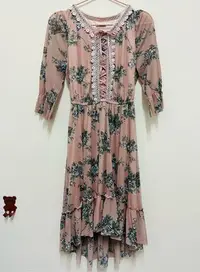 在飛比找Yahoo!奇摩拍賣優惠-專櫃 0918  粉色玫瑰花七分䄂洋裝