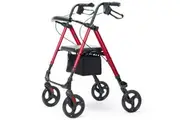 EQUIPMED 4 Wheel Lightweight Rollator Walker, Aluminium Frame, Seat, Carry Bag, for Seniors, Red