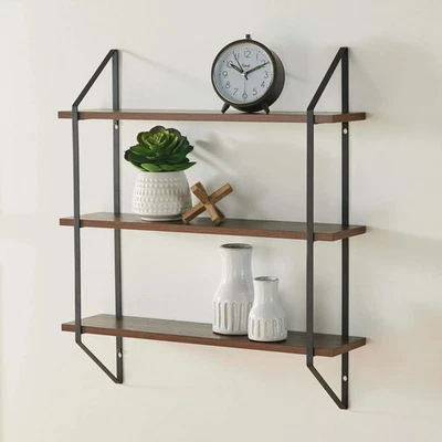 3-Tier 20" Wood Bracket Shelves - Walnut