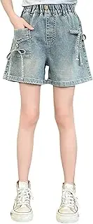 [Generic] Girl's Denim Shorts Fashion Leisure Style Trendy Comfortable Soft Fit Elasticity Bow Comfy Fashion Toddler Trousers