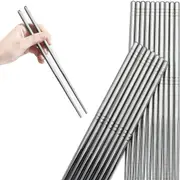 Stainless Steel Chopsticks 22.5cm Reusable Cutlery Asian Chinese Dinner 10 Pairs