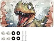 AIXIWAWA License Plate Cute Funny Dinosaurs Print for Automobile Front Rear 12x6 in Standard Aluminum Alloy Metal Car Tags Decorative Plates