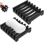Pack Soap Dish, Silicone Soap Dish, Bath Soap Dish, Easy Clean, Dry, Sink, Bath Top, Soap Dispenser, Silicone Soap Holder for Soap (Black)