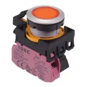 IDEC CW Series Amber 24V LED Metallic Momentary Flush Push Button Switch 1NC
