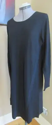 NWT Eileen Fisher Black Wool Crew Neck Long Sleeve Pullover Sweater Dress Sz M
