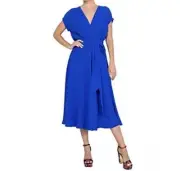 Meghan Los Angeles Jasmine Midi Dress NWT size Small Royal Blue Faux Wrap