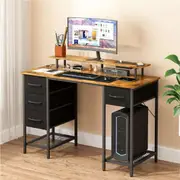 Advwin 120cm Computer Desk with RGB LED Lights Power Outlets Monitor Stand Study Table Workstation with Removable Drawers Walnut