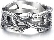 [GTHIC] Jesus Crown of Thorns Rings Vintage Christian Rings for Men Women Vine Branch Barbed Wire Ring Silver Lucky Ring Jewelry Gift Size 6-14