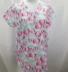 Cassandra O Women's LARGE V-Neck Short Sleeve Knit Scrub Top Air Hearts Print