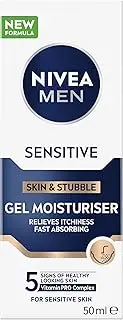 [NIVEA] MEN Sensitive Skin and Stubble Gel Moisturiser 50ml | 24-hour Hydration | Fast Absorbing Formula | Relieves Itchiness | Men's Moisturiser for Sensitive Skin