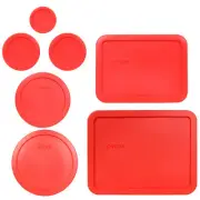 Pyrex 7211-PC, 7210-PC, 7402-PC, 7201-PC, 7200-PC, & 7202-PC Red Lid Combo