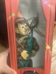 Vintage Carved Handpainted Pinocchio Wooden Marionette Puppet 16" Tellon