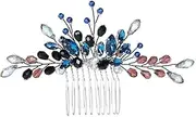 [Generic] Wedding Bridal Crystal Hair Comb Clips Navy Blue Green Beads Headpiece Pins Silver Headpiece (Silvery, One size)