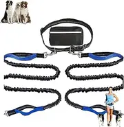 Upliftjoys Dog Leash, Hands Free Dog Leash with Zipper Pouch, Retractable Adjustable Bungee Waist, for Small and Large Dog (Blue,Double Rope)