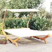 Outdoor Lounge Bed, Garden Sun Lounge Patio Sun Bed Lounger Day Bed Chaise Lounge Outdoor Lounge Bed with Canopy 165x203x138 cm Solid Bent Wood Cream