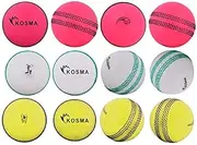 Kosma Pack of 12 Windballs Practice Cricket Ball | Soft Training Balls | Sports & Outdoors - Colour: 4Pc Pink with Black Seam, 4Pc White with Green Seam, 4Pc Yellow with Black Seam
