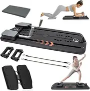 Pilates Reformer Board-4 in 1 Pilates Reformer Set-TINY SPARK Multi-Purpose Pilates Sliding Board- Pilates Board&Sliding Mode&Push-Up Mode&Resistance Bands for Home Office Gym House (Black)