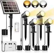 MEIHUA 4 in 1 Solar Spotlights with Remote 2700K 4000K 6500K 3 Brightness Levels IP66 Waterproof LED Landscape Lighting Timing-Function Outdoor Lights Solar for Garden Tree Pathway