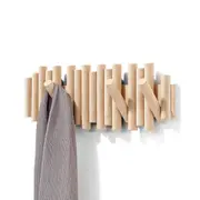 Wall-mounted Coat Hook With 5 Hooks, In Natural Wood, 37.1 X 16.5 X 4.4 Cm