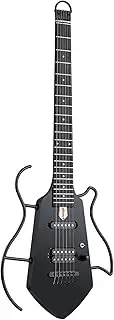 Compact Electric Guitar, Small Lightweight Headless Guitar for Travel and Practice, Portable Solid Body Easy Assemble Stands with Gig Bag, Black