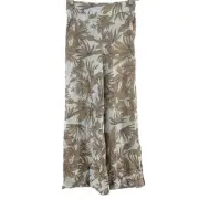 Nicole Miller Women’s XS White/Beige Leaf Print Linen-Rayon Wide-Leg Pants NWT