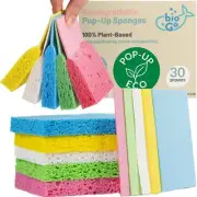 30 Pack Compostable Pop-Up Sponges - Expanding Non-Scratch Plant-Based Dish S...