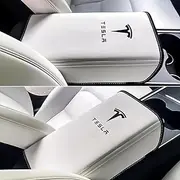 White Armrest Cover for Tesla Model Y / 3 Center Console 2017-2023, Anti-Scratch and Waterproof Soft PU Leather Armrest Protector Cushion