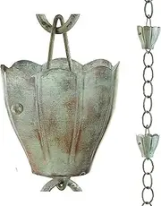 491V1-8 Crocus Rain Chain, 8-1/2 Feet Long, Large Cups, 100% Blue Verde Pure Copper
