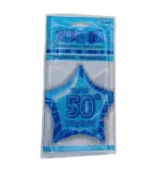 Happy 50th Birthday Helium Balloon 20" Blue Star Shaped Prismatic Foil
